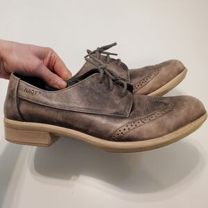 Naot 39 Lako Lace Up Oxford Shoes Distressed Brown Leather Vintage Style Loafers